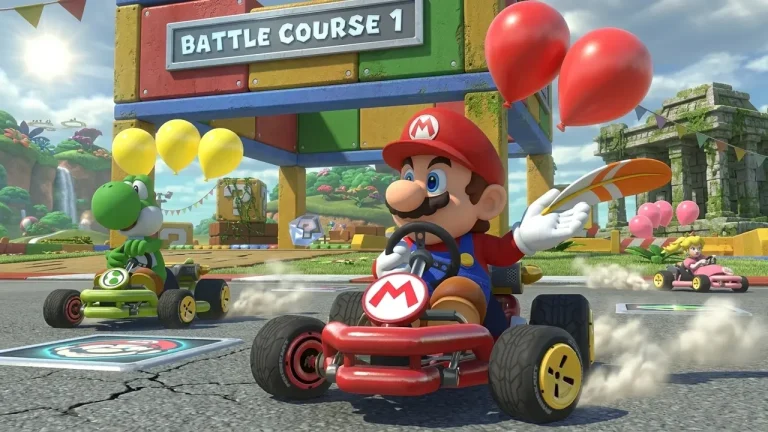 Mario Kart 8 Deluxe Switch NSP Mario racing in a Battle Course