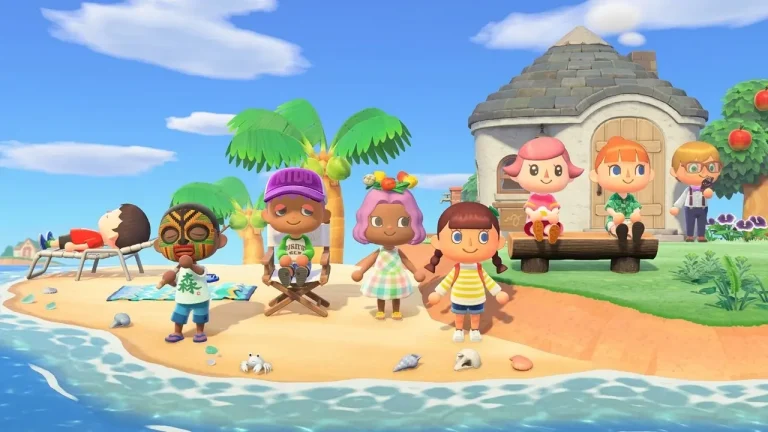 Animal Crossing New Horizons Switch NSP multiple villagers relaxing together on sandy beach