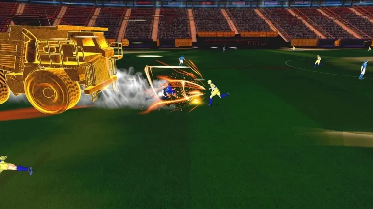 Captain Tsubasa II World Fighters Switch NSP A giant golden dump truck charges across the pitch during a special tackle