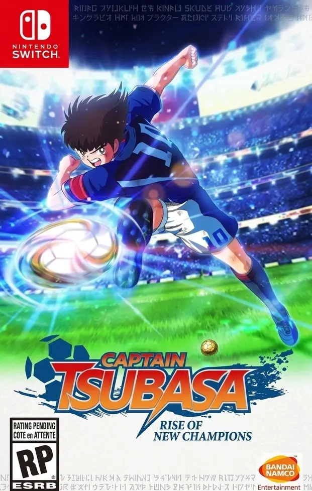 Captain Tsubasa II World Fighters Switch NSP Nintendo Switch cover art for Captain Tsubasa: Rise of New Champions showing a striker mid-kick in a stadium.