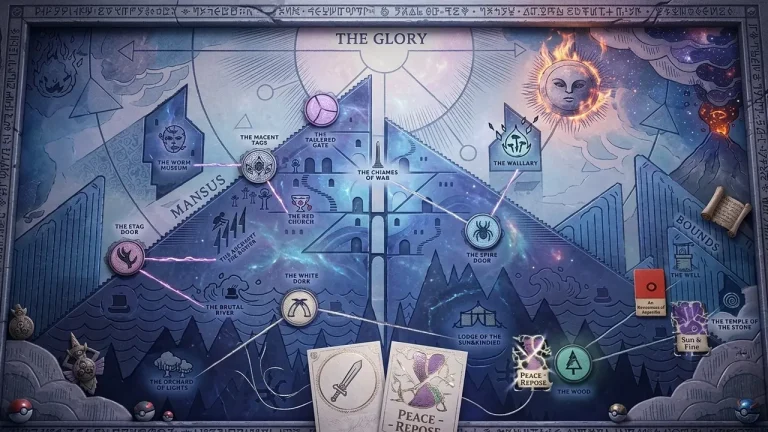 Cult of the Lamb Switch NSP tarot-style world map showing connected location nodes