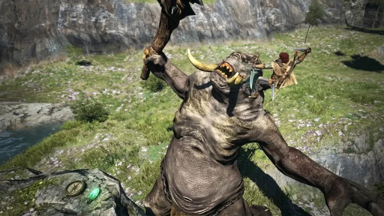 Dragons Dogma Dark Arisen Switch NSP pawn climbing and attacking giant ogre