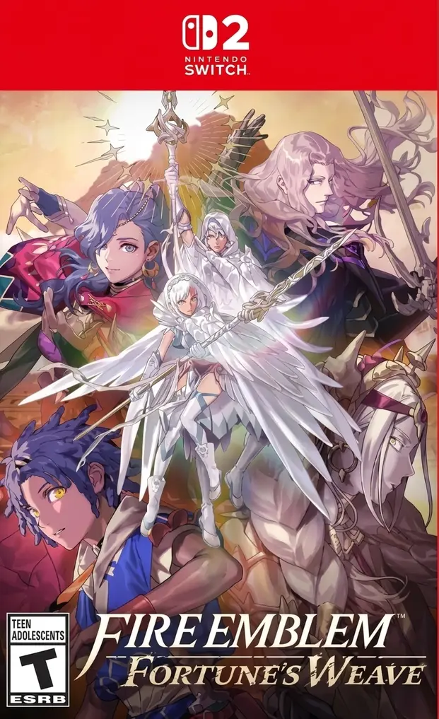 Fire Emblem Fortune's Weave Switch NSP Nintendo Switch 2 cover art for Fire Emblem Fortune's Weave with a white-armored angelic figure and allies.