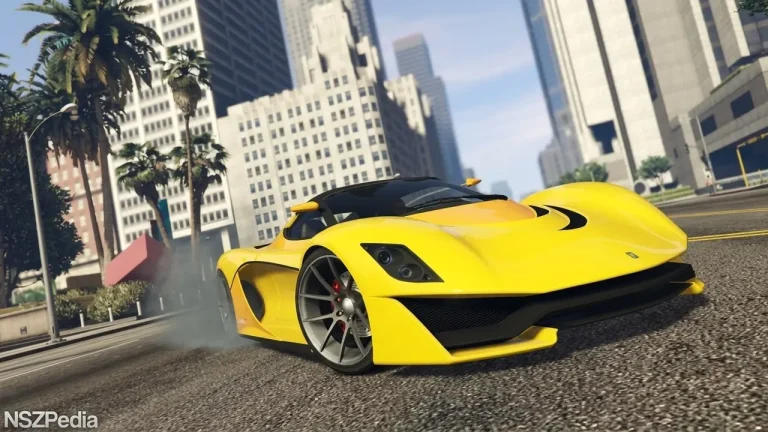 GTA 5 Nintendo Switch gameplay featuring yellow sports car in city