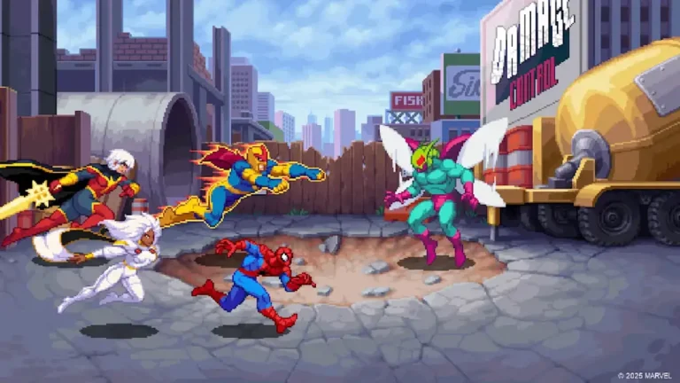 Marvel Cosmic Invasion Switch NSP Spider-Man and heroes battling villain in city street