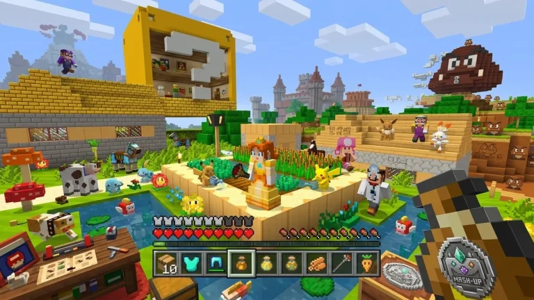 Minecraft Switch NSP Super Mario Mash-Up Pack world featuring Peach's Castle and characters