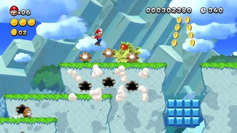 New Super Mario Bros U Deluxe Switch NSP Mario jumping in icy mountain level