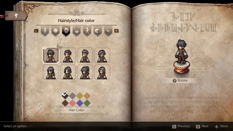 Octopath Traveler 0 Switch NSP character creation menu with hairstyle options