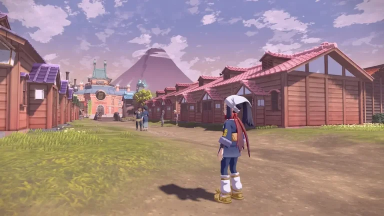 Pokemon Legends Arceus Switch NSP trainer overlooking Jubilife Village in Hisui