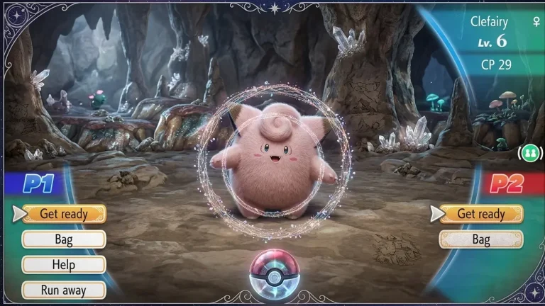 Pokemon Let's Go Pikachu Switch NSP battle screen with Clefairy in cave setting