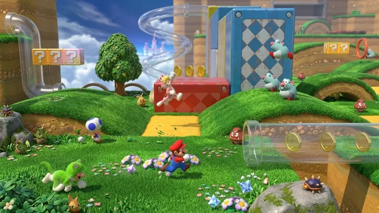 Super Mario 3D World Plus Bowser’s Fury switch NSP Cat Suit Mario exploring a colorful