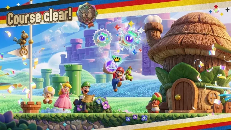 Super Mario Bros Wonder Switch NSP Super Mario and friends celebrating after clearing a course