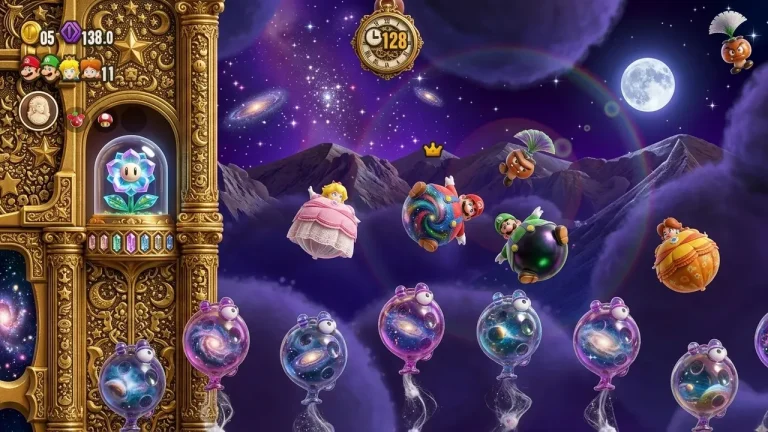 Super Mario Bros Wonder Switch NSP Mario, Luigi, Peach, and friends transformed by a Wonder Flower effect