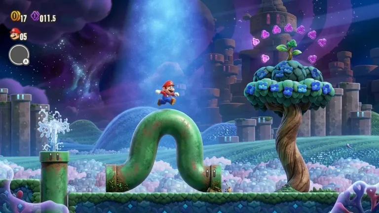 Super Mario Bros Wonder Switch NSP Mario jumping over a wavy green pipe