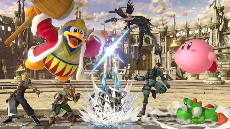 Super Smash Bros Ultimate Switch NSP King Dedede and Bayonetta fighting during