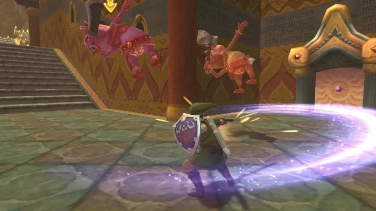 The Legend of Zelda Skyward Sword Switch NSP Link fighting Bokoblin enemies in temple
