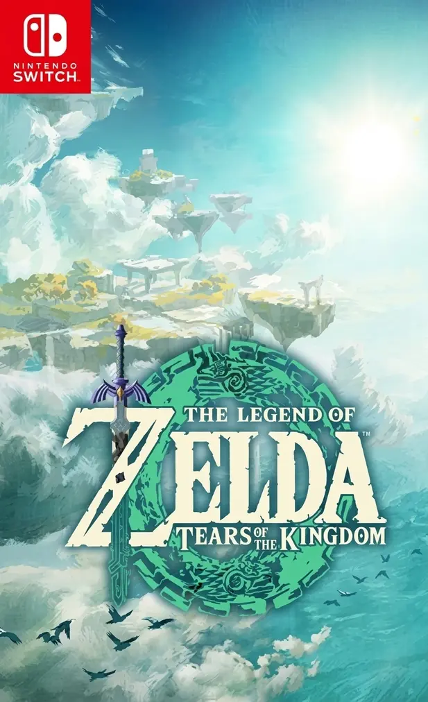 The Legend of Zelda Tears of the Kingdom Nintendo Switch cover featuring Link and floating islands