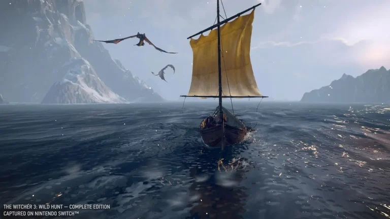 The Witcher 3 Wild Hunt Switch NSP gameplay of boat sailing near Skellige icy coast