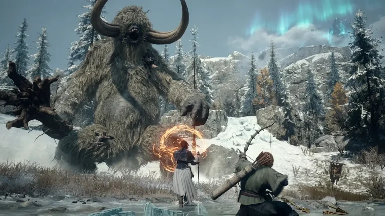 Dragon’s Dogma 2: Dark Arisen Switch NSP Two adventurers face a towering furry yeti creature