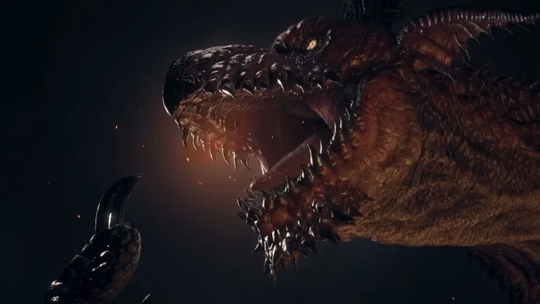 Dragon’s Dogma 2: Dark Arisen Switch NSP Close-up of a massive dragon roaring with bared fangs in darkness