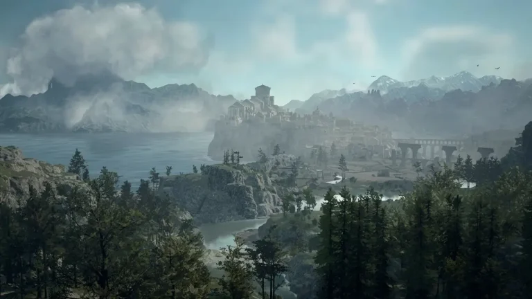 Dragon’s Dogma 2: Dark Arisen Switch NSP A fantasy city perched on coastal cliffs overlooks a river and forest