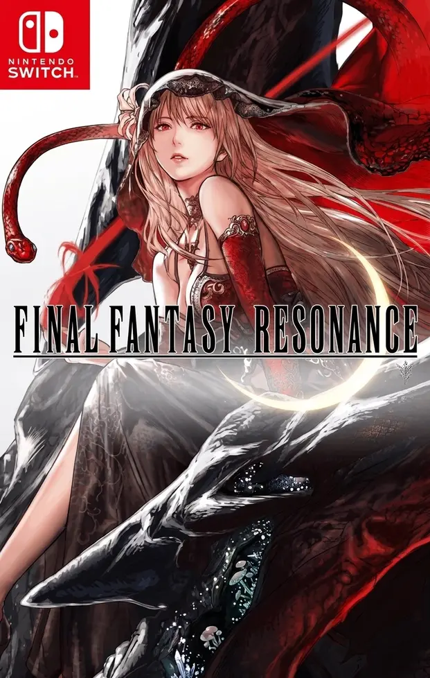 Final Fantasy Resonance Switch NSP Nintendo Switch cover art showing a long-haired woman in a red hood beside a black dragon and a crescent moon