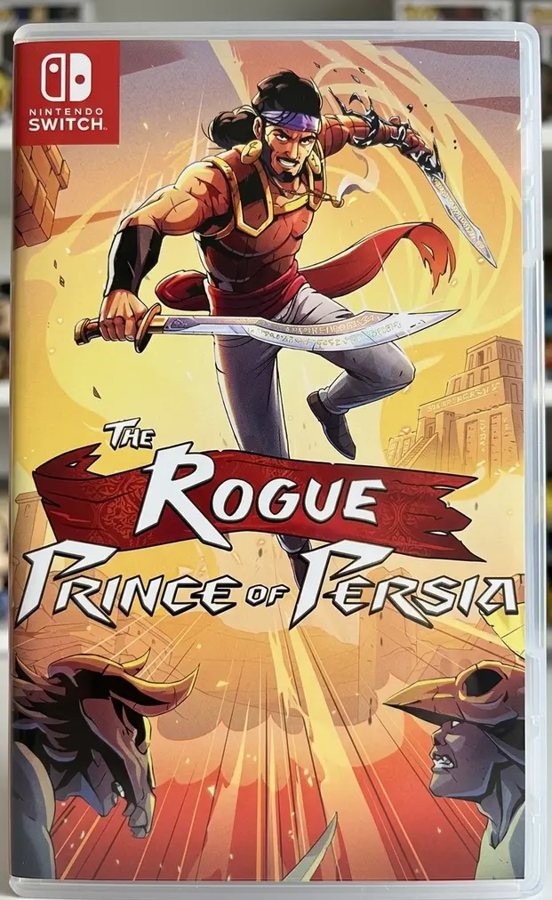 The Rogue Prince of Persia Switch NSP Nintendo Switch game case showing the Prince leaping with twin swords above two horned enemies